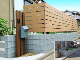 土留めと木調横板フェンスでお手入れフリーな目隠しを　柏市O邸
