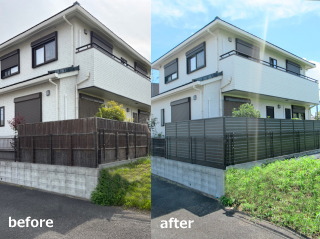 木製目隠しフェンス→お手入れ楽なアルミ2段フェンス　柏市A邸
