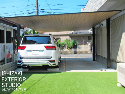 庭側からのカーポート設置後の車庫