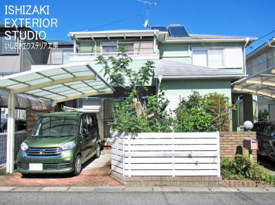 木調目隠しフェンスで囲った施工後