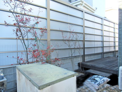 Gスクリーンで開放的かつ目隠しされた施工後の庭