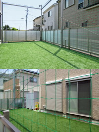 防球ネット＋人工芝でお庭をサッカー練習場にリフォーム　三郷市Ｏ邸
