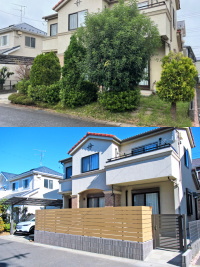 樹木→土留め＋目隠しフェンスの外構に防犯リフォーム　柏市N邸
