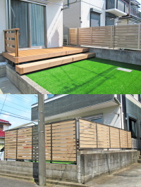 目隠しフェンス×人工芝×ウッドデッキで庭リフォーム　柏市T邸