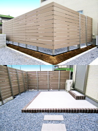木調目隠しフェンスで囲ったテラスで快適な庭を　野田市S邸